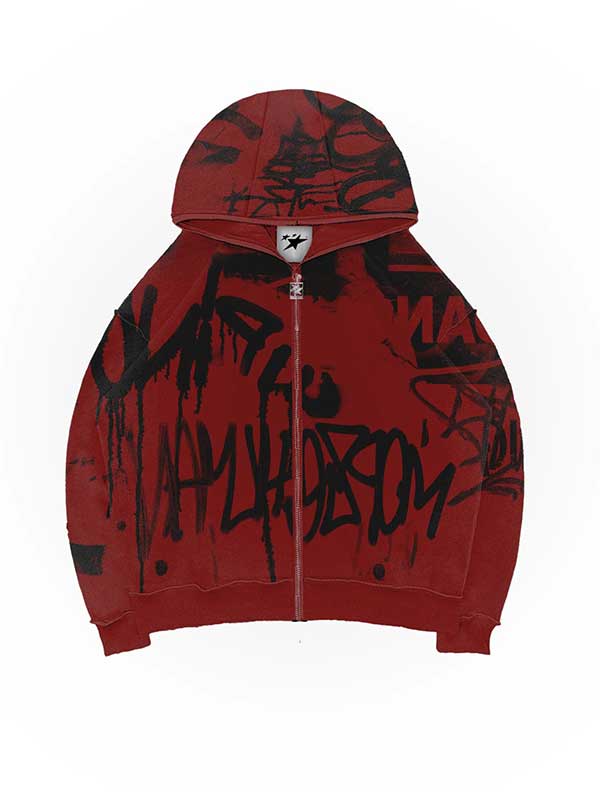 Graffiti Red Zip Hoodie