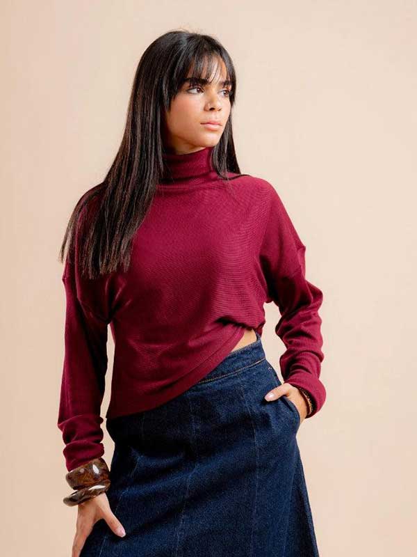 High Collar Top Scarlet Burgundy 2